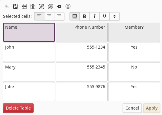 Node Table Editor Interface